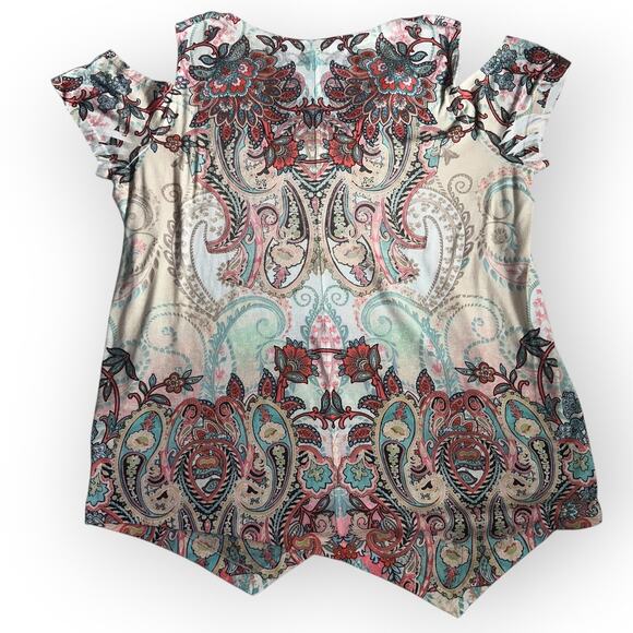 World Unity Cold Shoulder Paisley Print Boho Top Size XL Multi Soft Knit Blouse - Picture 3 of 13